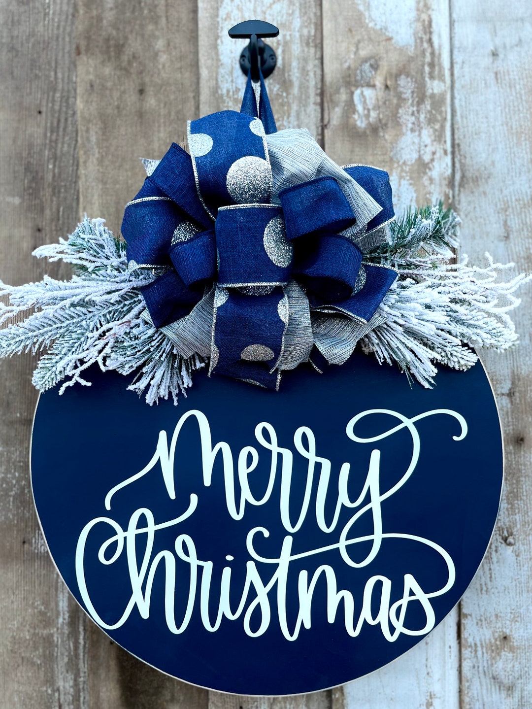 Merry Christmas Door Hanger, Front Door Sign, Christmas Door Wreath