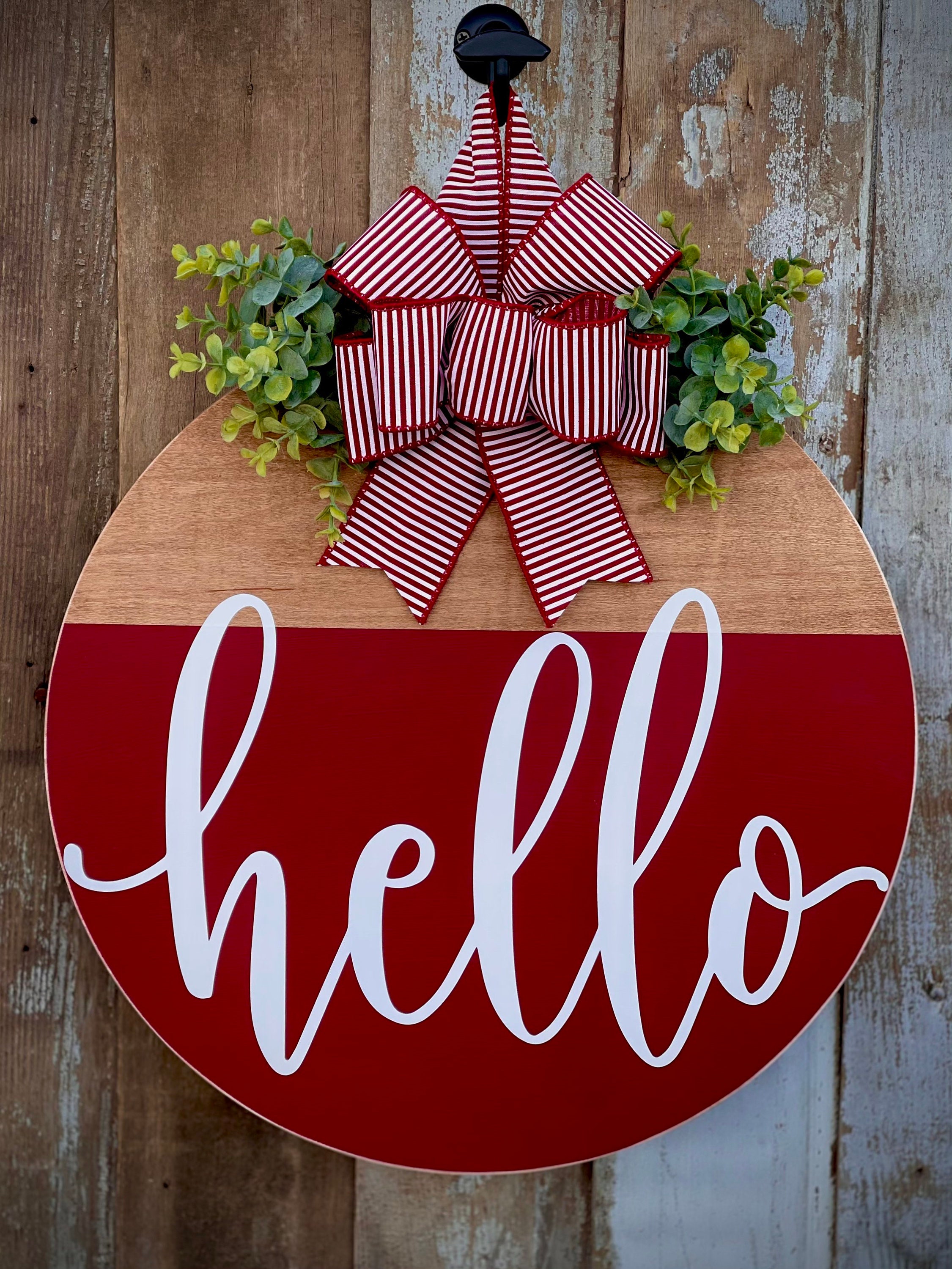Hello Door Wreath Front Door Decor Red Door Hanger Hello Etsy