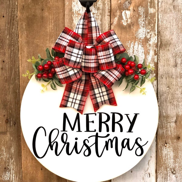 Merry Christmas door hanger, front door sign, Christmas door wreath, Christmas door decor, Round Christmas sign, Merry Christmas, Christmas