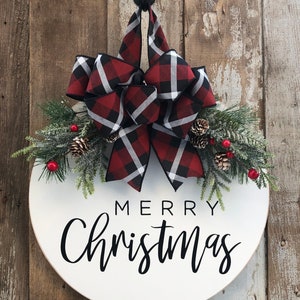 Merry Christmas door hanger, front door sign, Christmas door wreath, Christmas door decor, Round Christmas sign, Merry Christmas, Christmas