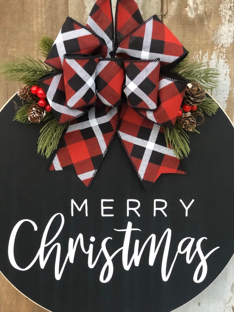 Merry Christmas door hanger, front door sign, Christmas door wreath, Christmas door decor, Round Christmas sign, Merry Christmas, Christmas image 2