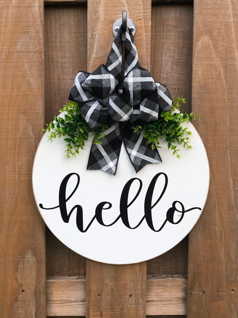 Hello Door Wreath Front Door Decor Black Door Hanger Hello Etsy