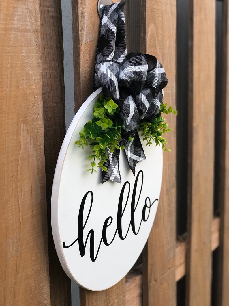 Hello Door Wreath Front Door Decor Black Door Hanger Hello Etsy