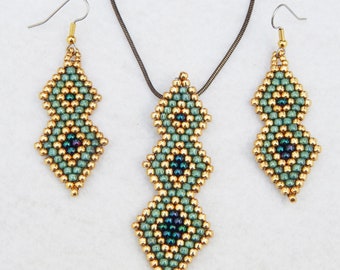 Brick Stitch Diamanten Ohrringe und Anhänger Muster