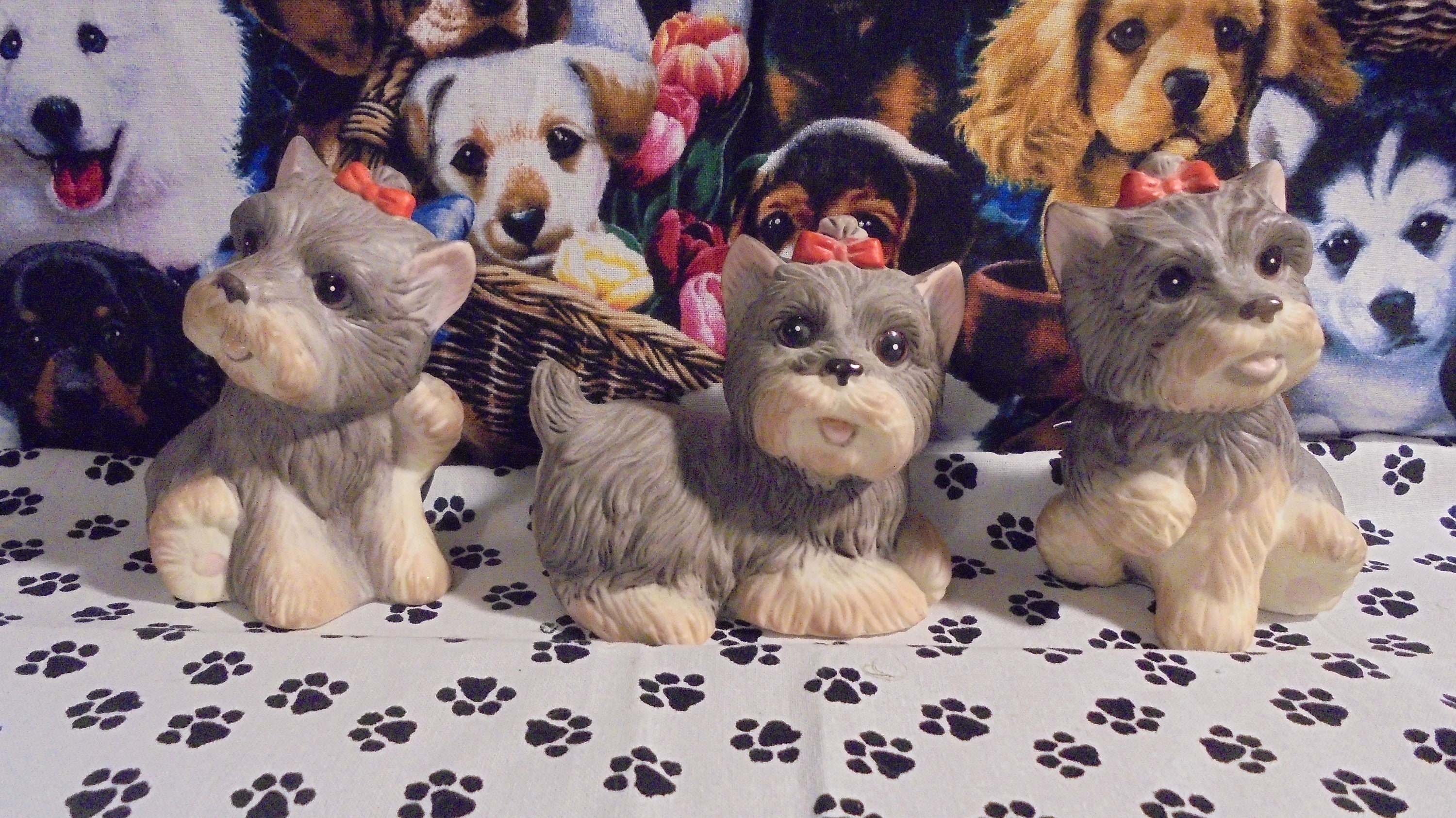 Homco Scottie or Yorkie Puppies Figures-Vintage 1970-Set of Three Puppies-Malaysia-#1475-Collectible-Housewarming-