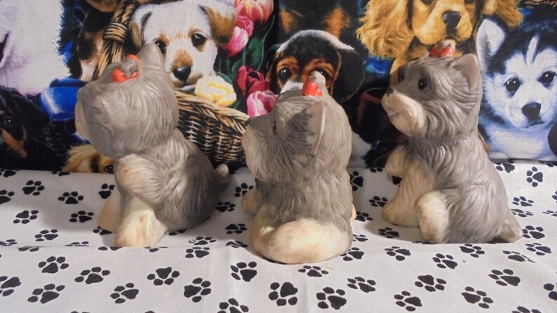 Homco Scottie or Yorkie Puppies Figures-Vintage 1970-Set of Three Puppies-Malaysia-#1475-Collectible-Housewarming-