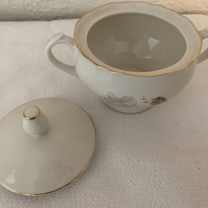 RARE Vintage RICHARD GINORI Italian White Rose Fine China Gold Rimmed Sugar Bowl with Lid