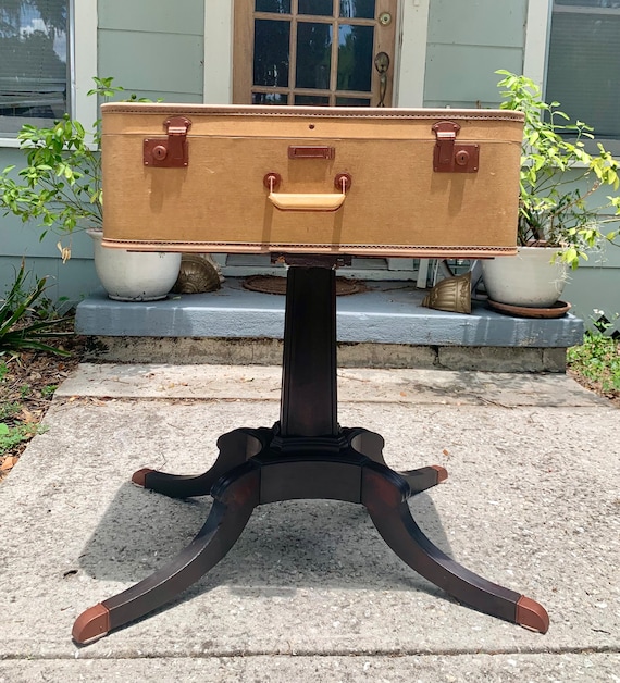 RARE Vintage MCM Suitcase Mahogany Pedestal Side Table Occasional Table Night Stand With Original Luggage Keys and Pristine Interior Etsy