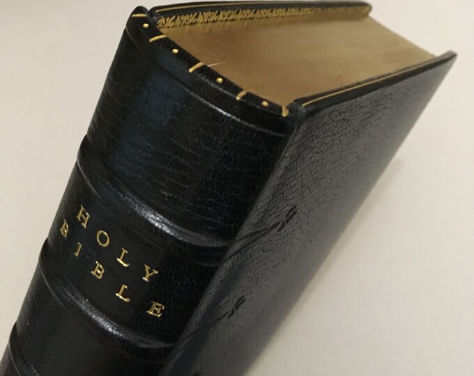 Holy Bible in Fine Binding. Black Leather Gilt Marbled Etsy