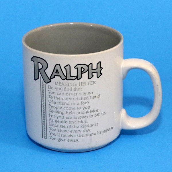 Papel Name Ralph Cup Mug, Meaning Helper, Ceramic, Vintage, Gray White