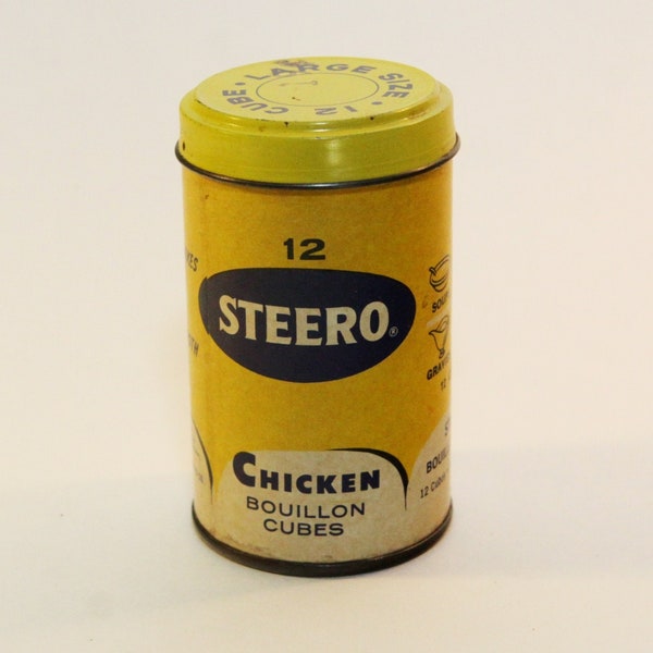 Boîte vintage Steero Chicken Boullion Cubes avec couvercle 12 cubes en carton métallique