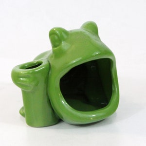 Vintage Green Frog Scrubber Sponge Holder with Vase Retro Ceramic 4&quot; Tall
