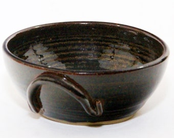 Art Pottery Handled Bowl 5.25" Round Brown Handmade Signed Jackie G