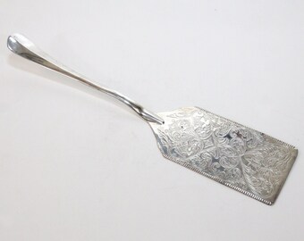 Vintage Silver Plated Cake Server Retro Flat Squared Engraved Wedding 11.5"