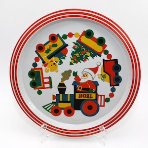 Vintage Retro Santa Claus Large Round Tin Tray USA Holiday Christmas 12.25&quot;