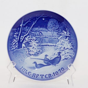 B & G Copenhagen Collector Plate 7.25&quot; Porcelain Pheasants in Snow Blue White