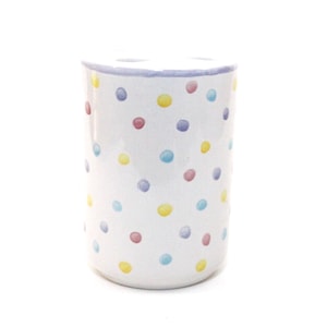 Portugal Hand Painted Ceramic Toothbrush Holder 4 3/8&quot; Vintage Polka Dots