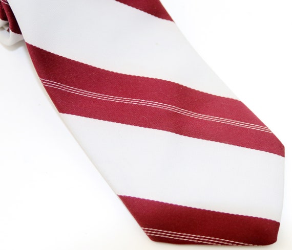 Alberto Fellini Necktie White Dark Red Stripe 60"… - image 3