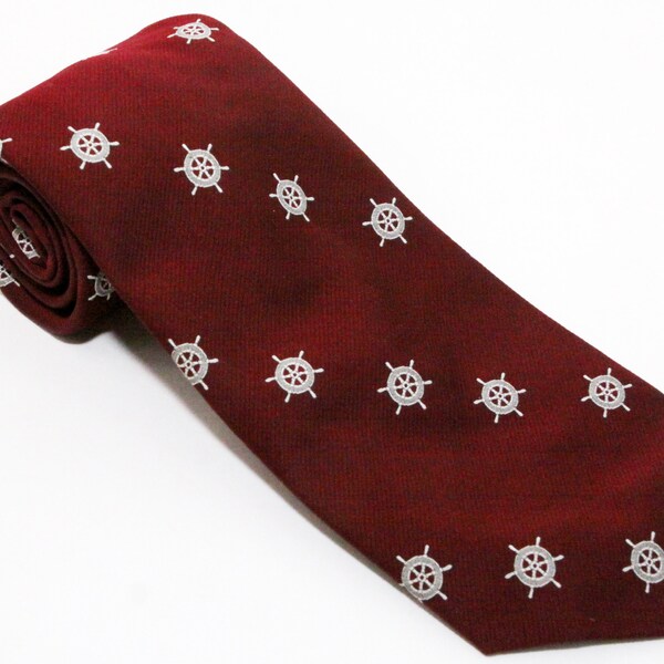 Bates Bros Campus Shop 70's Wide Necktie Red Nautical Ship Wheel 56" x 4.25"