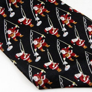 Class Club 100% Silk Necktie Santa Fisherman Holiday Short 52&quot; x 3.5&quot;