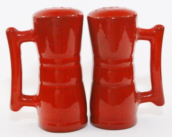 Frankoma Pottery Salt & Pepper Shaker Set Vintage Red Orange Color 5" Tall