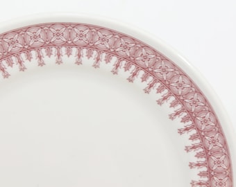 Shenango China USA Plate, 7.25", White w/Red Geometric Vintage Restaurant Ware