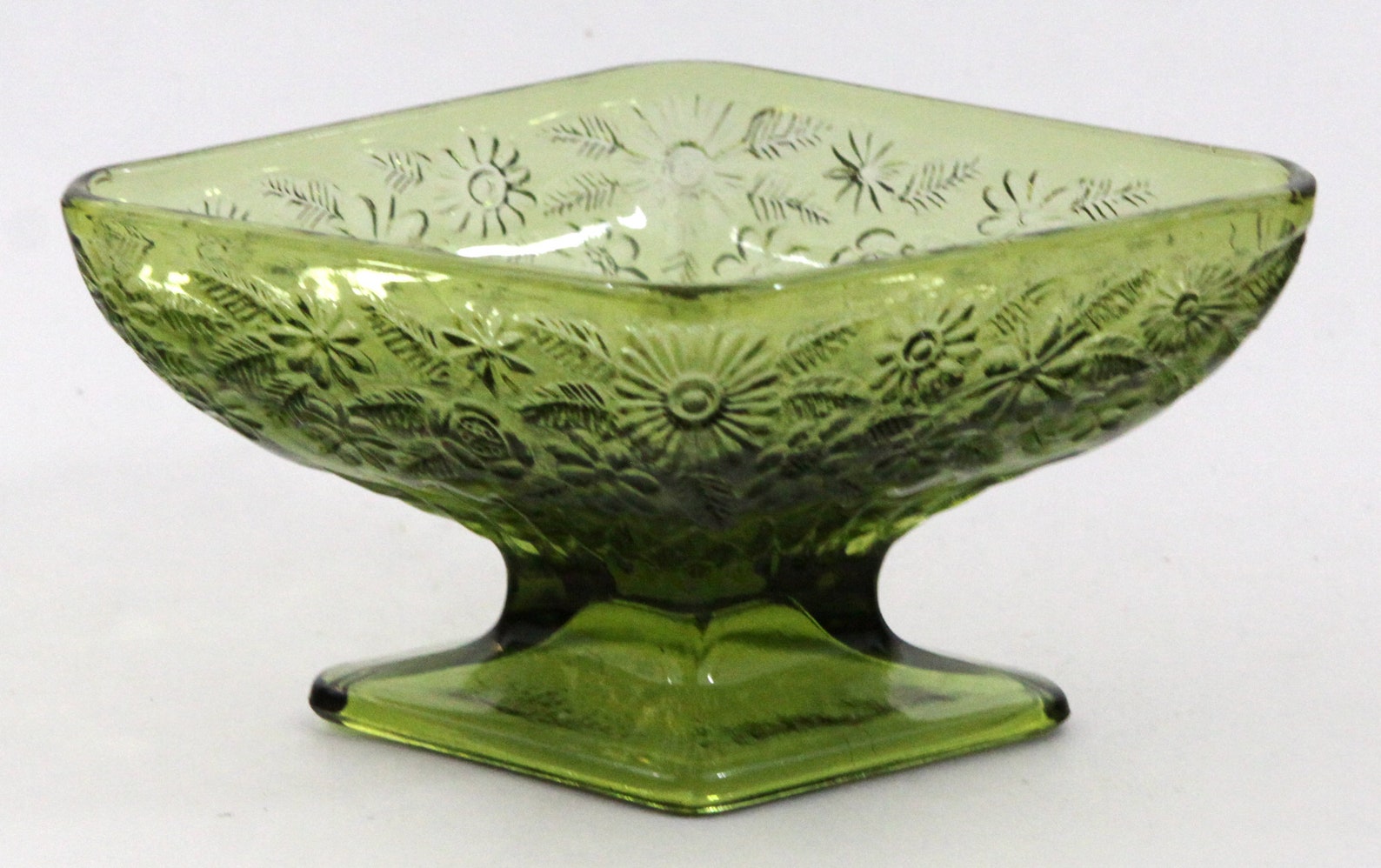 Indiana Glass Green Candy Dish Vintage Footed Floral Diamond Etsy