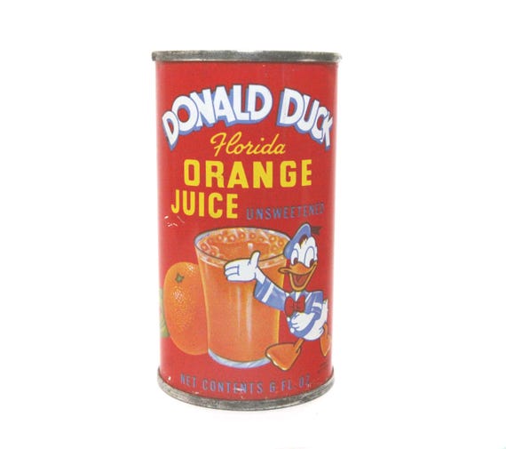 Vintage 1970s Donald Duck 6 Fl Oz Orange Juice Can USA Lake Wales