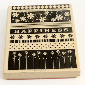 Sello de goma Stampin' Up, Felicidad floral, tamaño grande, retirado en 2007, 6" x 5"