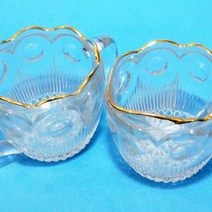 Bartlett Collins Manhattan sucre et crémier en verre Bullseye Canne vintage Or