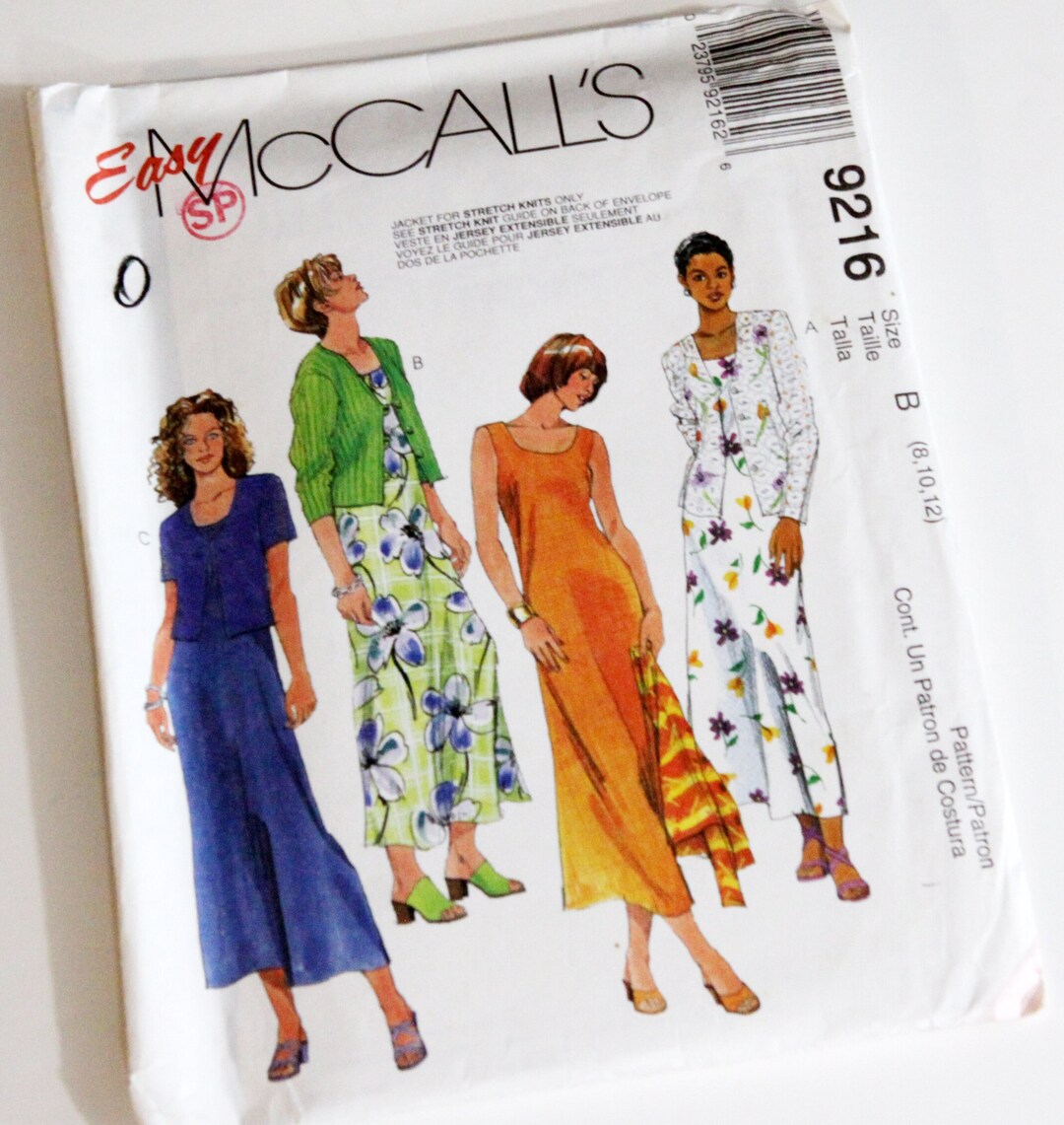 1998 Y2K Easy Mccall's Sewing Pattern 9216 Dress & Jacket Sizes 8-10-12 ...
