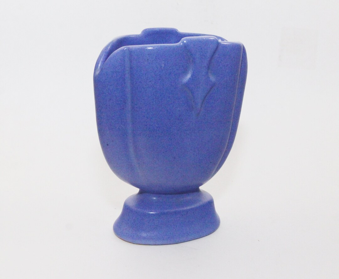 Vintage Art Deco Vase Blue Embossed 7 USA Pedestal Base Etsy