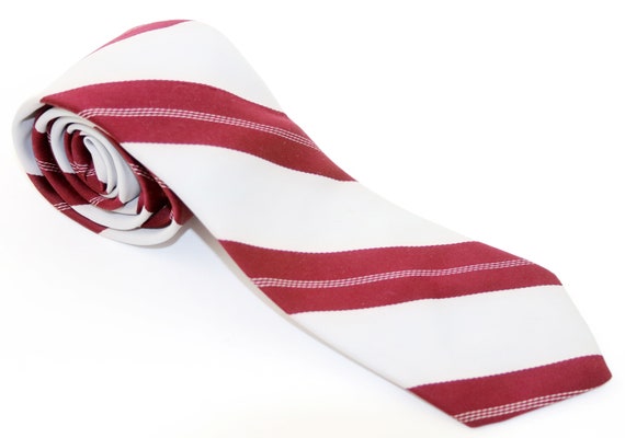 Alberto Fellini Necktie White Dark Red Stripe 60"… - image 2