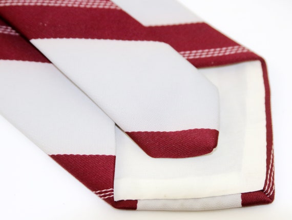 Alberto Fellini Necktie White Dark Red Stripe 60"… - image 4