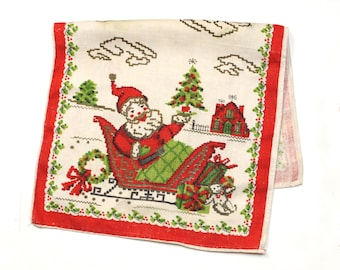 Weihnachten Urlaub Geschirrtuch Nikolaus Mid Century gewebtes Leinen Retro Vintage