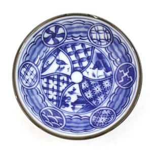 1970s Hippie Boho Trinket Dish Soap Dish Shallow Bowl 4" Vintage Blue White