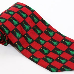 Hallmark Christmas Trees Holiday Necktie Black Red Green Gold 58&quot; x 3.75&quot;