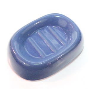 Solide blaue Seifenschale Schmuckschale 13 cm Kämme Oval Vintage Keramik