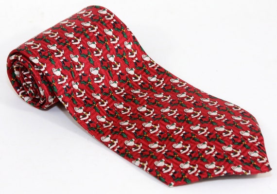 100% Silk Necktie by FN Red Christmas Santa Claus… - image 1