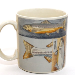 Russ Berrie Fishermans mugg Vintage 2510 Bluefish öring abborrbete keramik 340 g