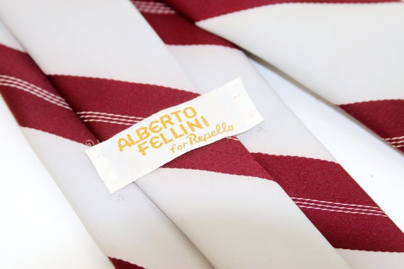 Alberto Fellini Necktie White Dark Red Stripe 60"… - image 5
