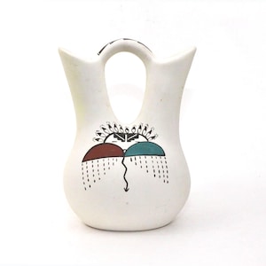 Navajo Pottery 8.25&quot; Wedding Vase 1989 Jemez Pueblo NM Signed Yellow Flower