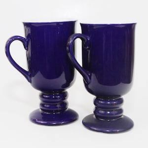 Cobalt Blue Irish Coffee Mugs Set of 2 Vintage Ceramic 11 oz 6&quot; Tall Vintage