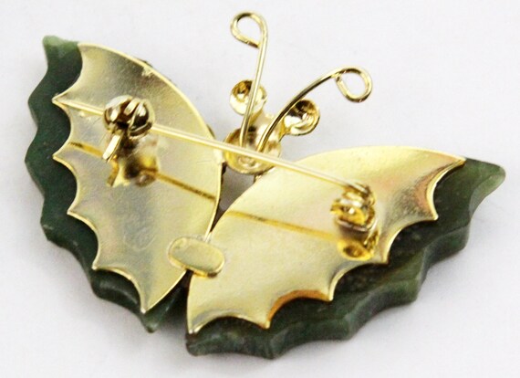 Taiwan Jewel Vintage Goldtone Green Jade Butterfl… - image 5