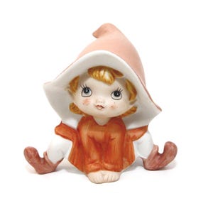 Homco Pixie Elf Fairy Figurine Porcelain 4" Tall Vintage Retro Orange Peach 5213