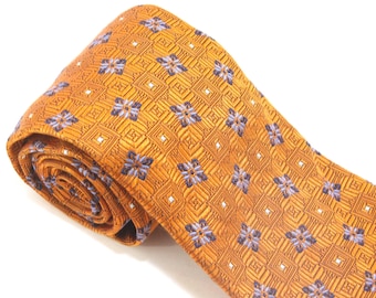 J Z Richards Necktie 100% Silk Orange Blue Brocade Sheen USA 60" x 3.75"