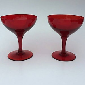 Vintage Set of 2 Noritake Red Champagne Glasses in Pattern Viewpoint-Red