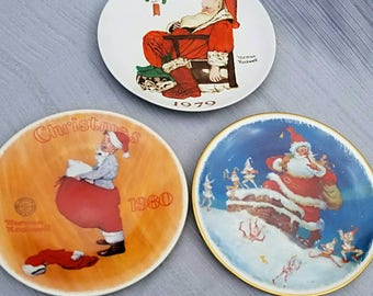 Christmas Collectors Plates~Set of 3~1979  and 1980  Norman Rockwell~1977 Gorham Limited Ed.
