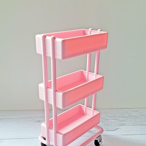 Pink Mini Utility Cart - Desk Organizer - Planner Accessories - 3d Printed - Mini Storage Cart