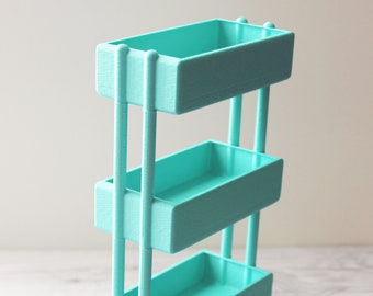 Teal Mini Utility Cart - Desk Organizer - Planner Accessories - 3d Printed - Mini Storage Cart